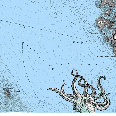 L'île d'Aix et ses monstres marins, 70*35 cm